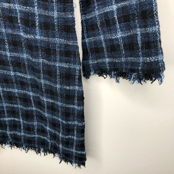 SARA Campbell  Plaid Blue Squares Tweed 3/4 Sleeve Top Size XS - Picture 4 of 6